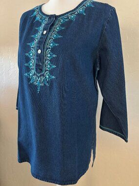Casey Coleman. Vintage. Tunic With Embroidery Decoration. Denim.